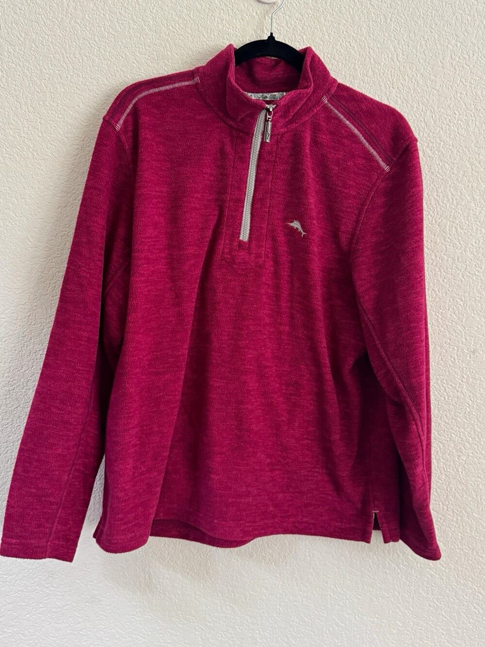 Tommy Bahama M Pink 1/4 Zip Fleece Sweatshirt Mock Neck Logo Solid